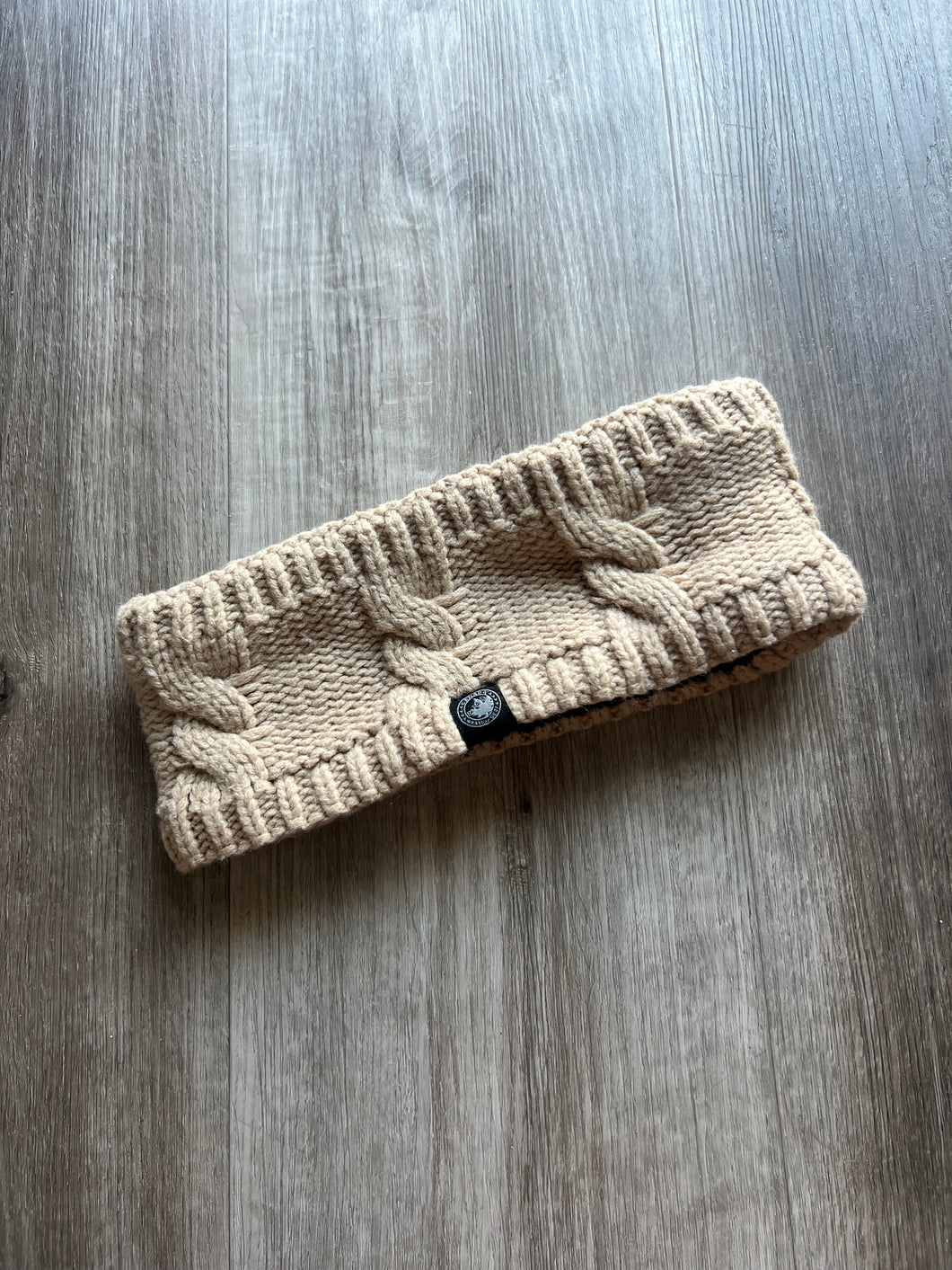 Beige knit stretchy headband