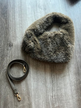 Load image into Gallery viewer, Army brown fur bag with clasp closure and detachable strap
