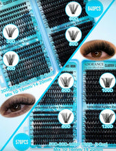 Load image into Gallery viewer, 2208PCS Lash Clusters D Curl 15 Styles Mixed 10-16mm/14-20mm Mega Volume Cat&amp;Doll Lashes Wispy Lashes Individual Eyelashes Kit With BOND&amp;SEAL Lash Remover Tweezers And Brush, Perfect For Beginners &amp; Proficient, DlY At Home Easily, Easy Apply For Makeup Da
