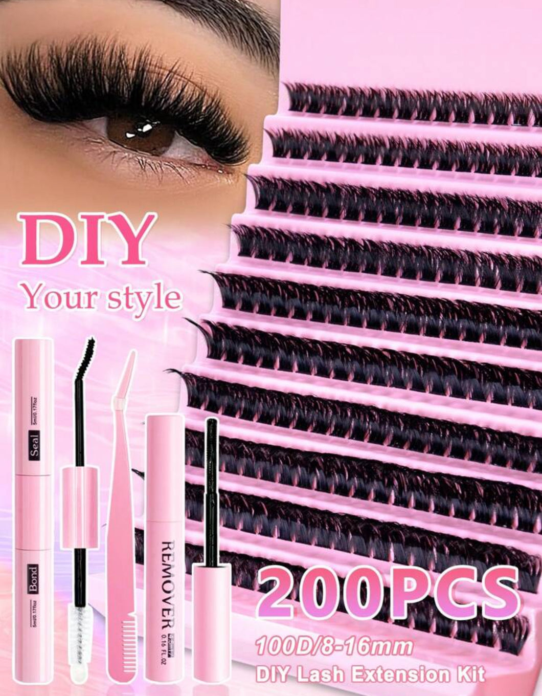 200PCS Dramatic C-Curl 8-16MM Mix DIY Lash Extension Kit Set