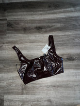 Load image into Gallery viewer, Faux brown leather zip up crop top
