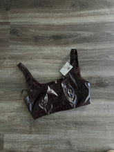 Load image into Gallery viewer, Faux brown leather zip up crop top
