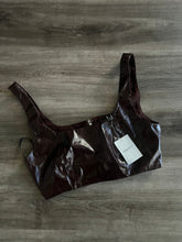 Load image into Gallery viewer, Faux brown leather zip up crop top
