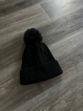 Load image into Gallery viewer, Black knit beanie with puffball
