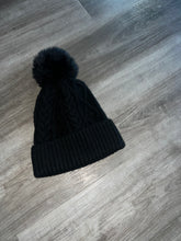 Load image into Gallery viewer, Black knit beanie with puffball
